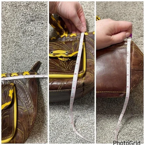 Brown leather handbag with yellow stitching accents - Picture 8 of 8